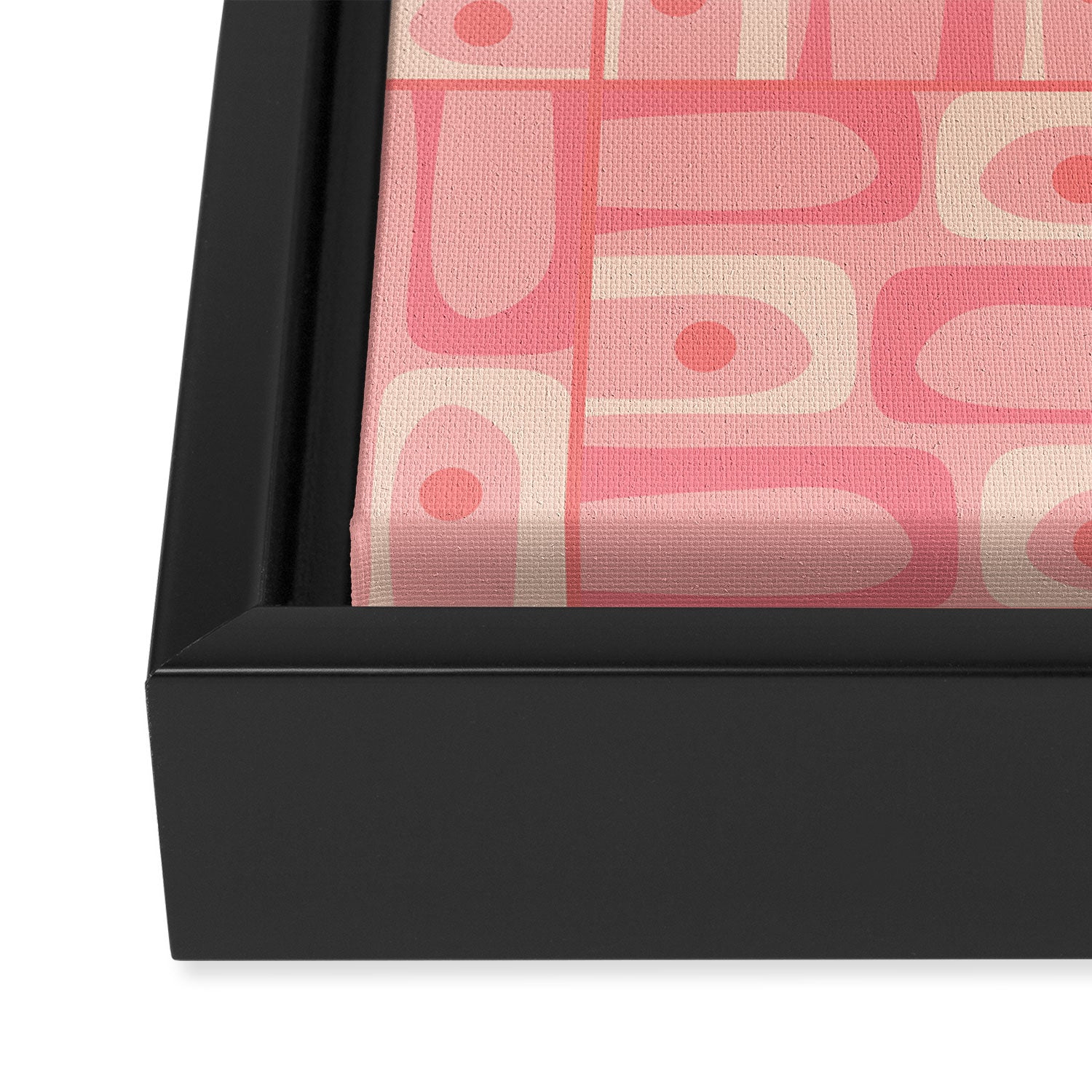 Mid Century Modern Piquet Multi Geometric Tiled Pattern in Pink Blush Tones Framed Canvas Print Gallery Image 3