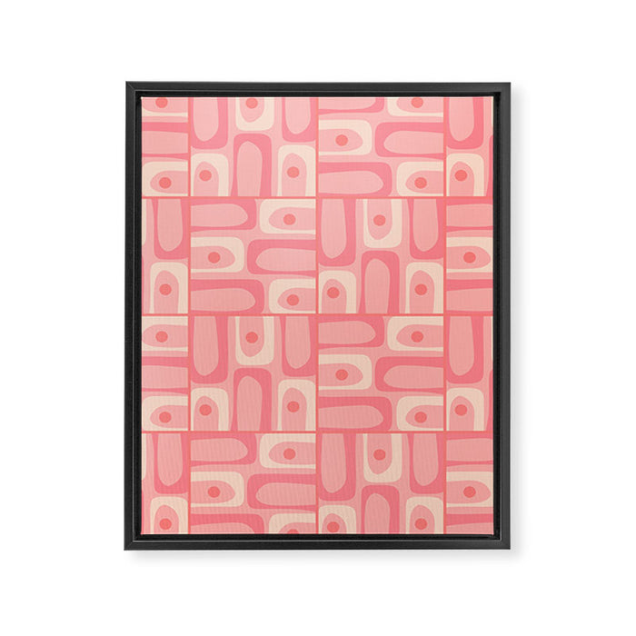 Mid Century Modern Piquet Multi Geometric Tiled Pattern in Pink Blush Tones Framed Canvas Print Gallery Image 1
