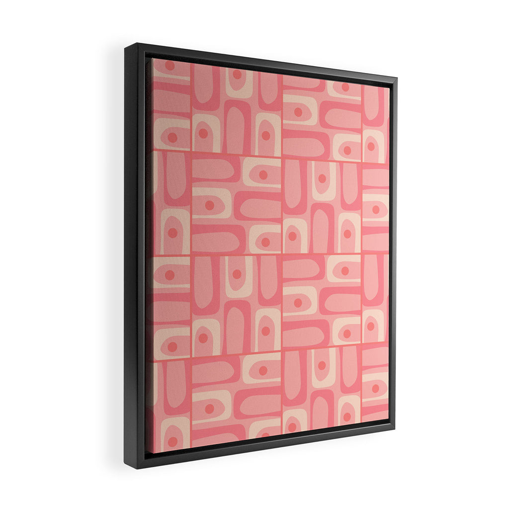 Mid Century Modern Piquet Multi Geometric Tiled Pattern in Pink Blush Tones Framed Canvas Print Gallery Image 2