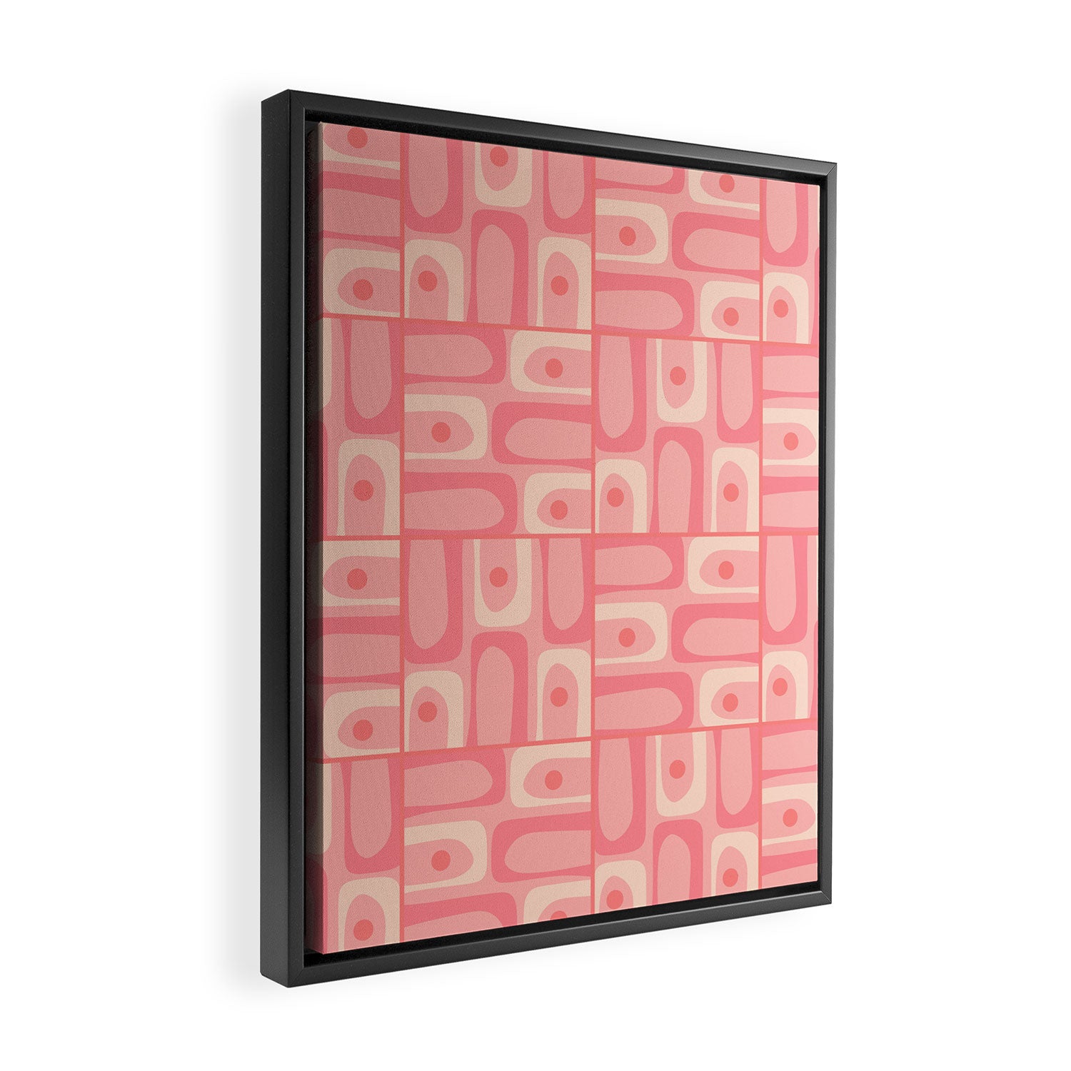 Mid Century Modern Piquet Multi Geometric Tiled Pattern in Pink Blush Tones Framed Canvas Print Gallery Image 2