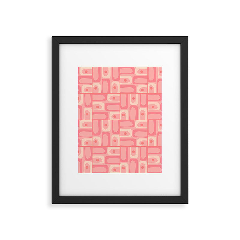 Mid Century Modern Piquet Multi Geometric Tiled Pattern in Pink Blush Tones Framed Art Print Gallery Image 6