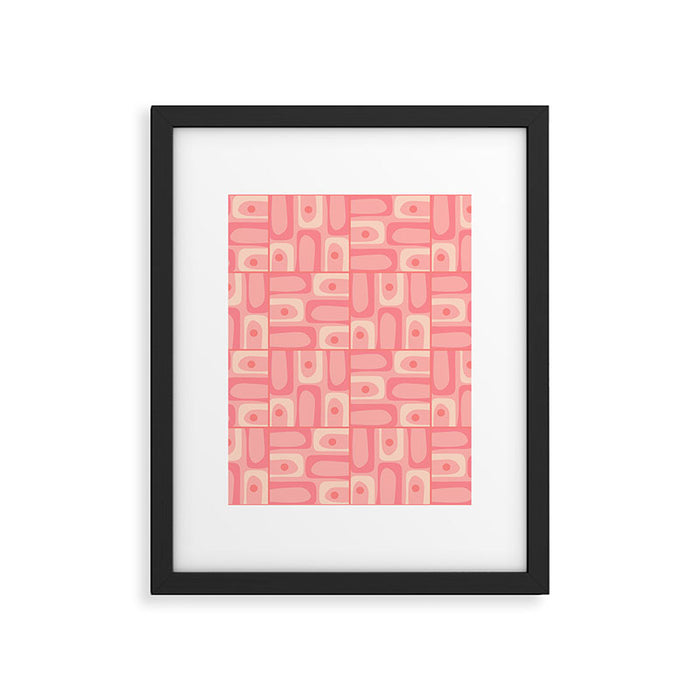 Mid Century Modern Piquet Multi Geometric Tiled Pattern in Pink Blush Tones Framed Art Print Gallery Image 1
