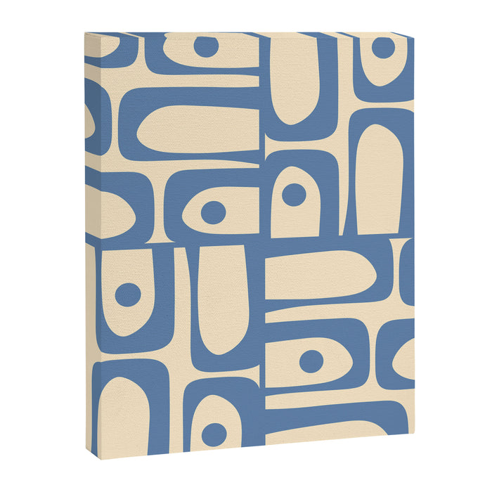 Mid Century Modern Piquet Multi Pattern in Blue and Cream Canvas Print Gallery Image 1