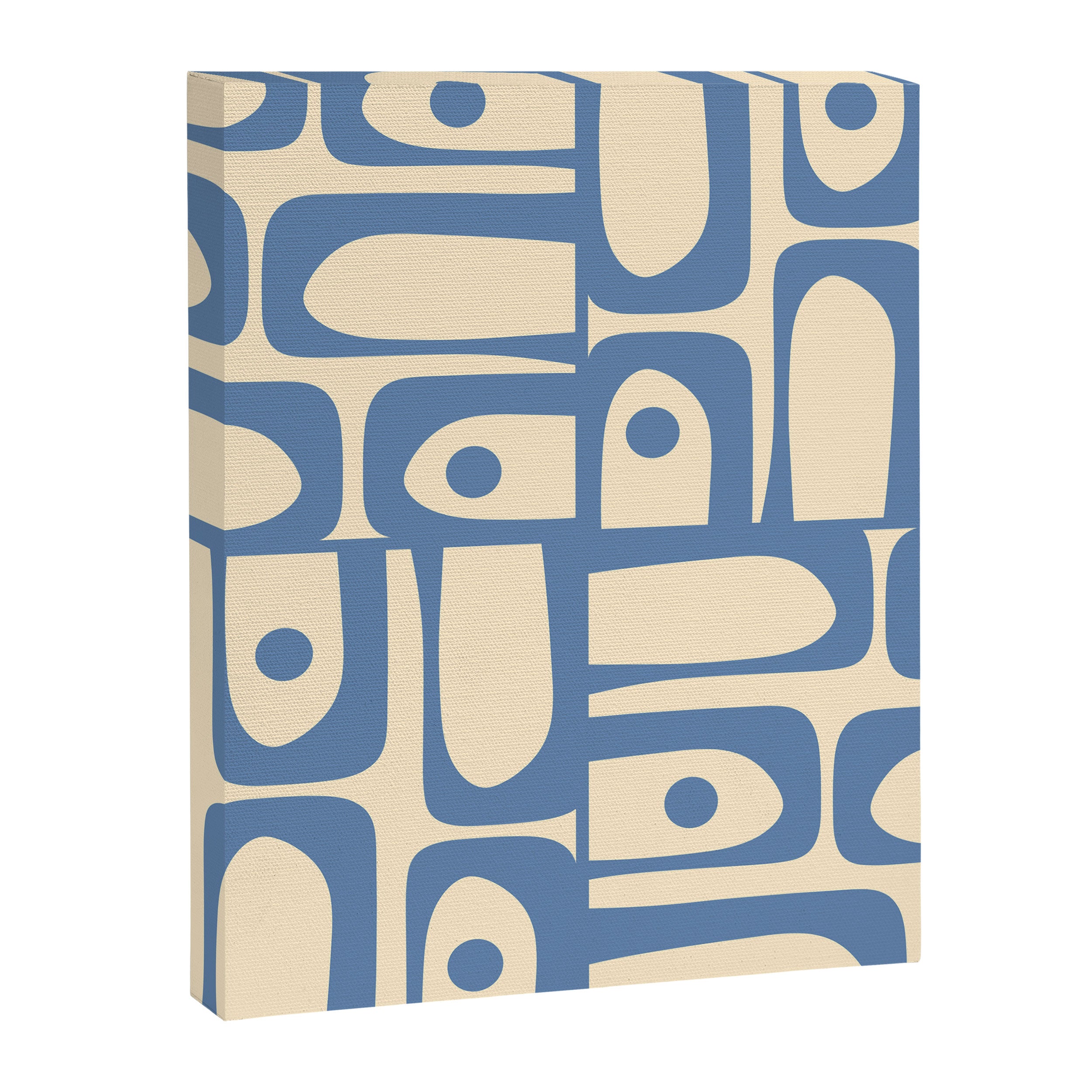 Mid Century Modern Piquet Multi Pattern in Blue and Cream Canvas Print Gallery Image 8
