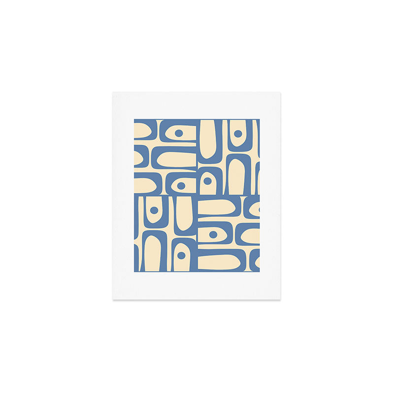 Mid Century Modern Piquet Multi Pattern in Blue and Cream Art Print Gallery Image 1