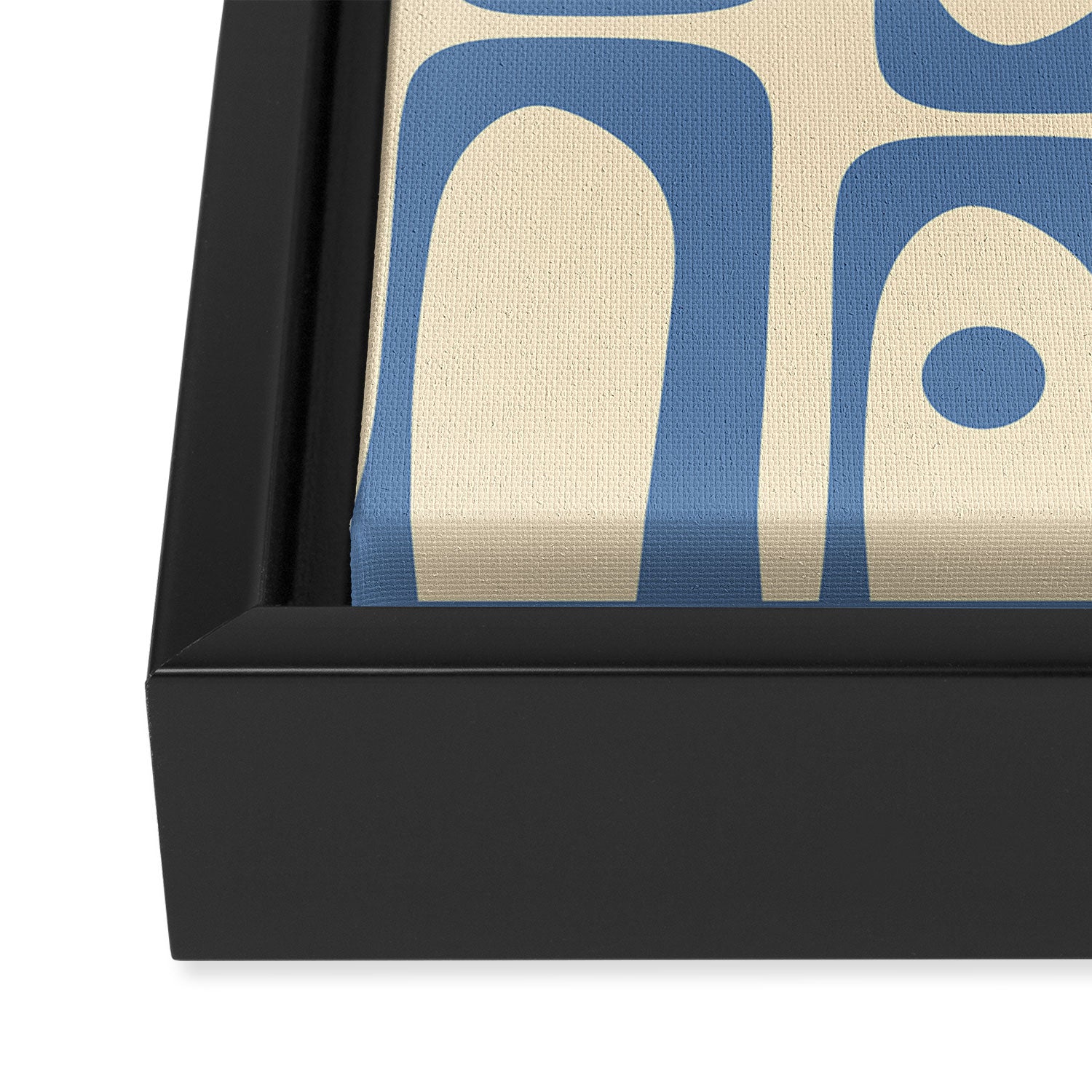 Mid Century Modern Piquet Multi Pattern in Blue and Cream Framed Canvas Print Gallery Image 3