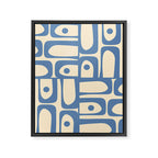 Mid Century Modern Piquet Multi Pattern in Blue and Cream Framed Canvas Print Gallery Image 8