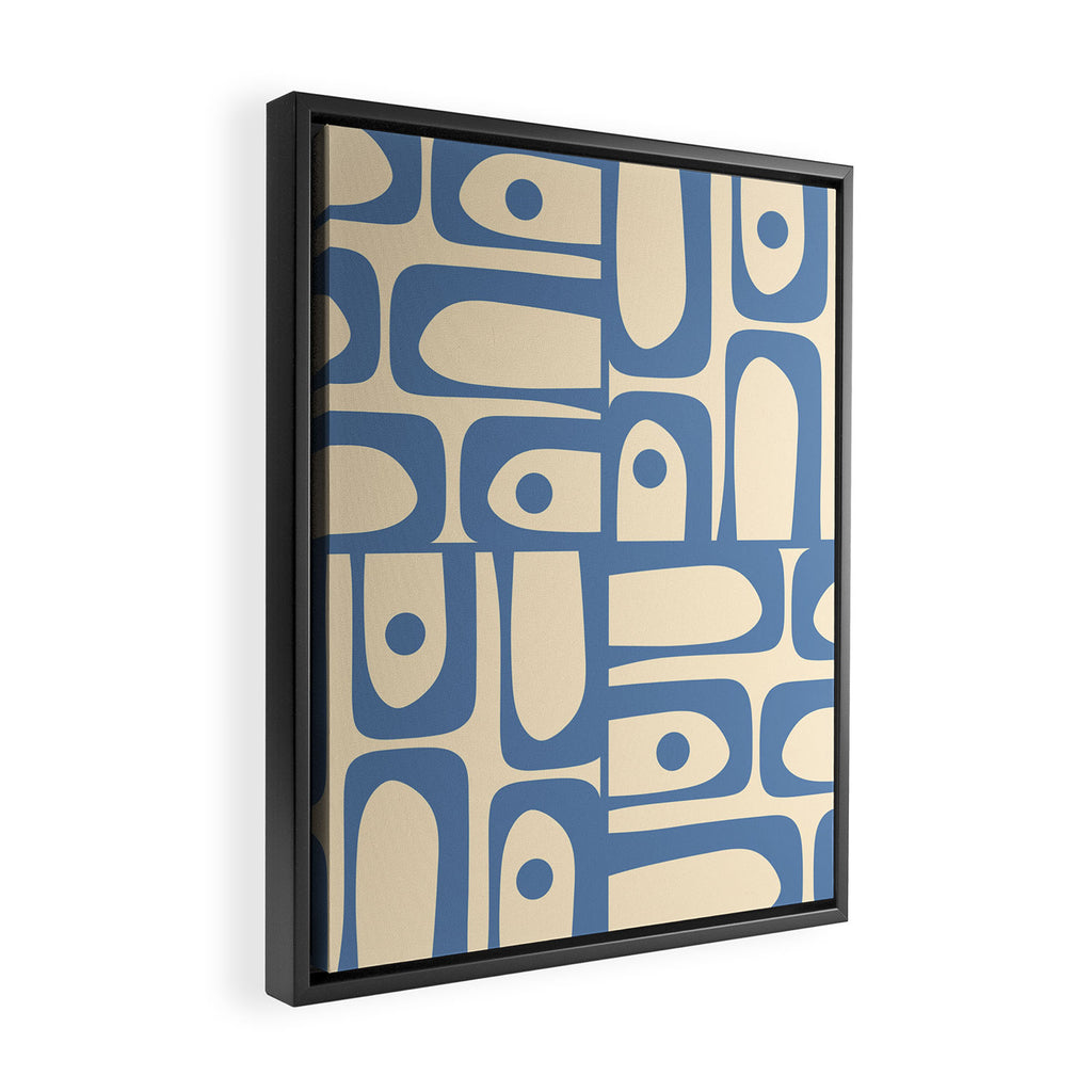 Mid Century Modern Piquet Multi Pattern in Blue and Cream Framed Canvas Print Gallery Image 2
