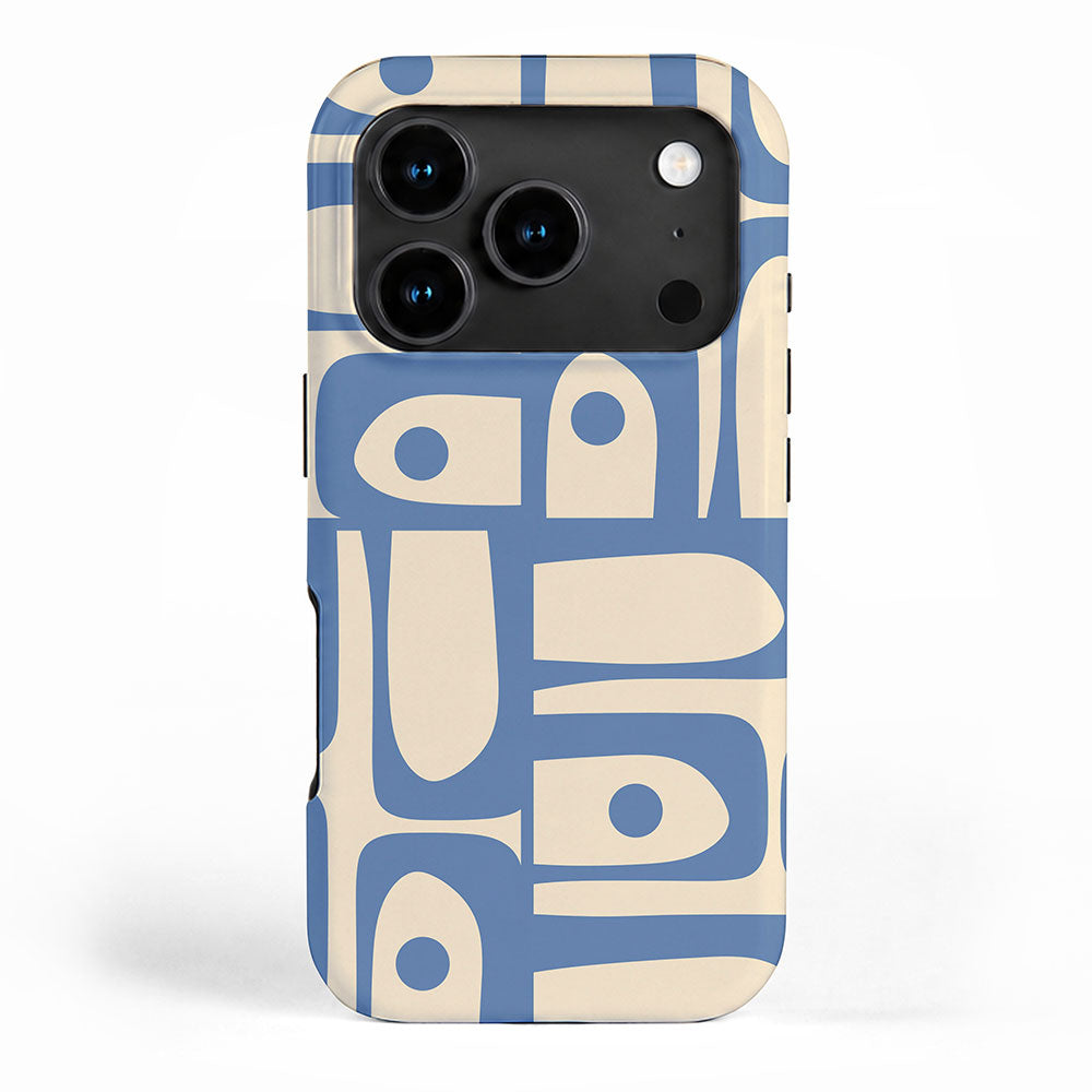 Mid Century Modern Piquet Multi Pattern in Blue and Cream iPhone Case Gallery Image 1