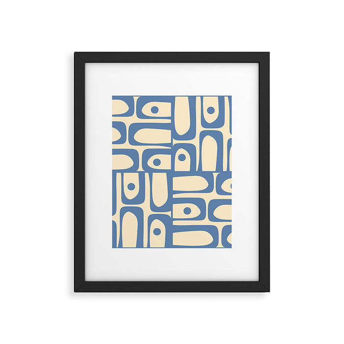 Mid Century Modern Piquet Multi Pattern in Blue and Cream Framed Art Print Gallery Image 1