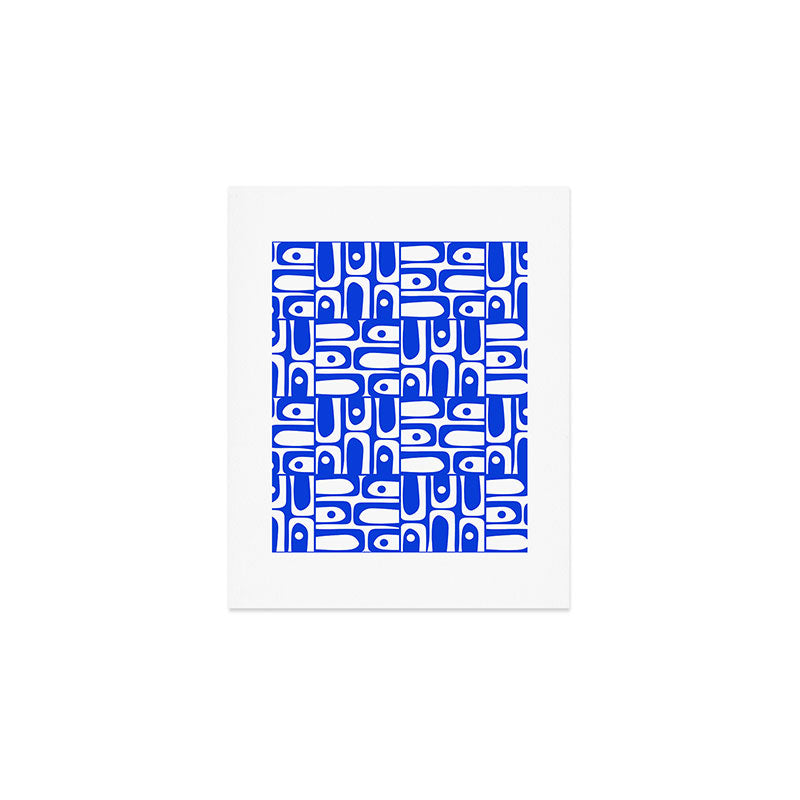 Mid Century Modern Piquet Multi Pattern in Royal Blue and White Art Print Gallery Image 1