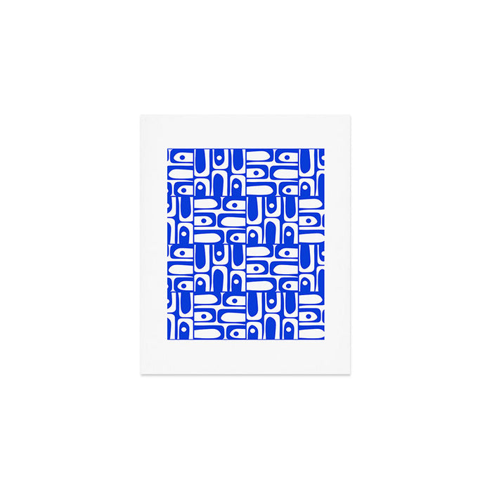 Mid Century Modern Piquet Multi Pattern in Royal Blue and White Art Print Gallery Image 1