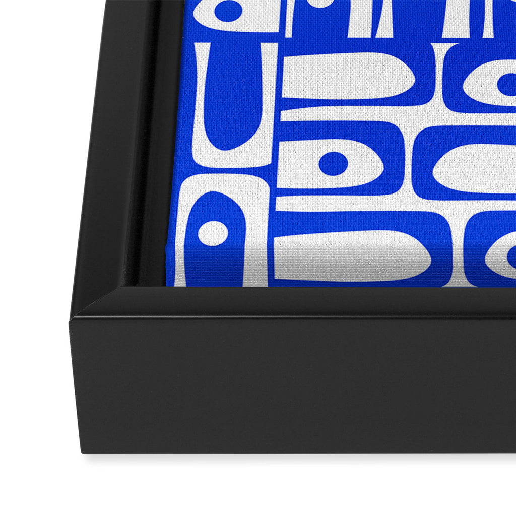 Mid Century Modern Piquet Multi Pattern in Royal Blue and White Framed Canvas Print Gallery Image 3