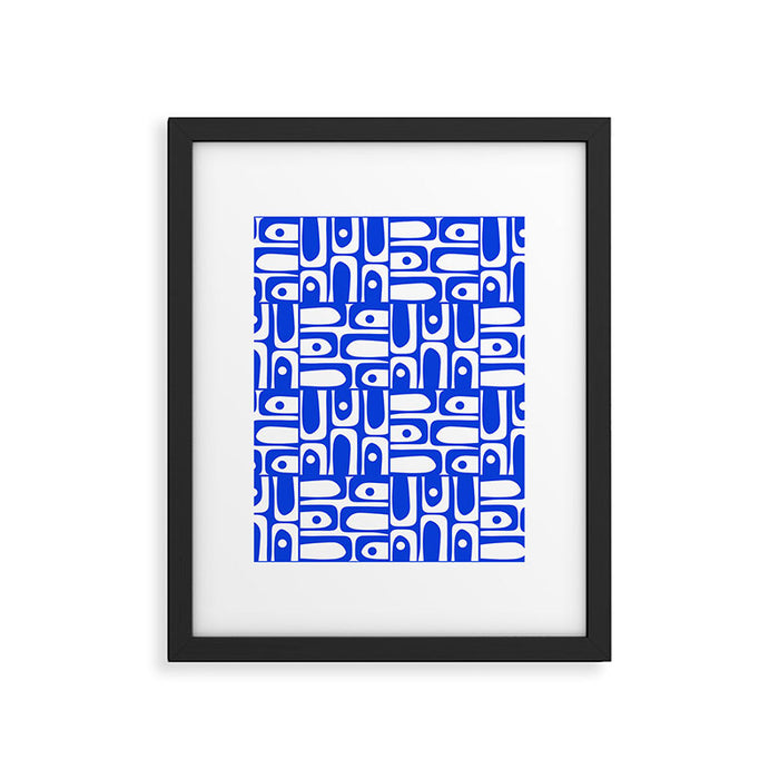 Mid Century Modern Piquet Multi Pattern in Royal Blue and White Framed Art Print Gallery Image 1