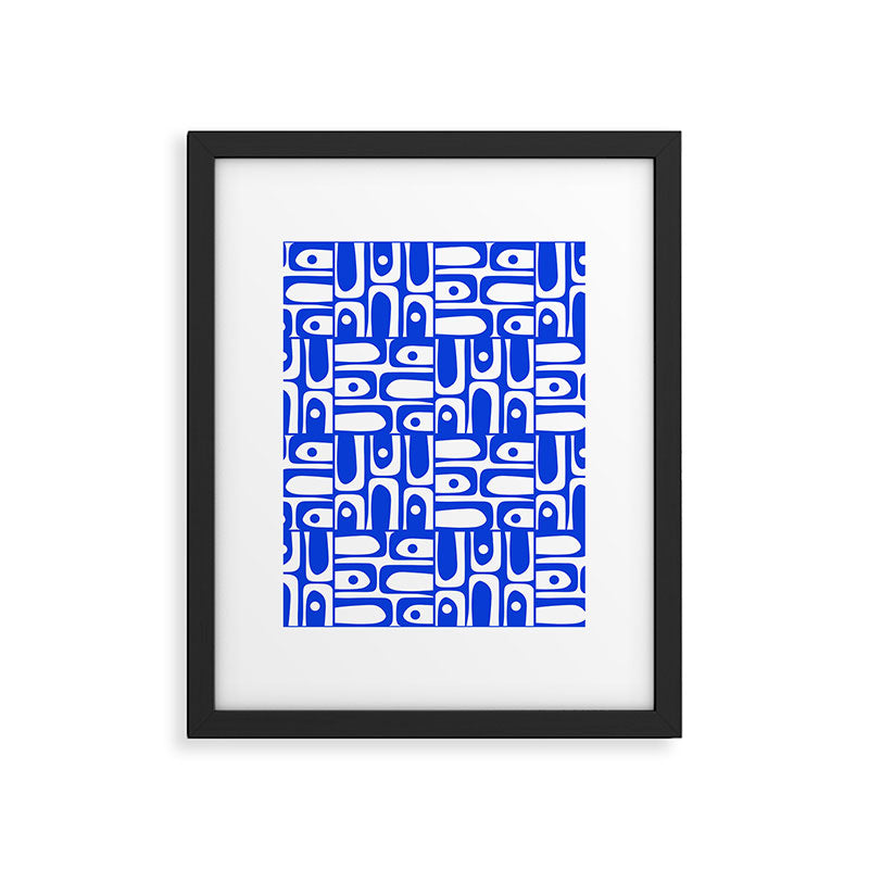 Mid Century Modern Piquet Multi Pattern in Royal Blue and White Framed Art Print Gallery Image 6