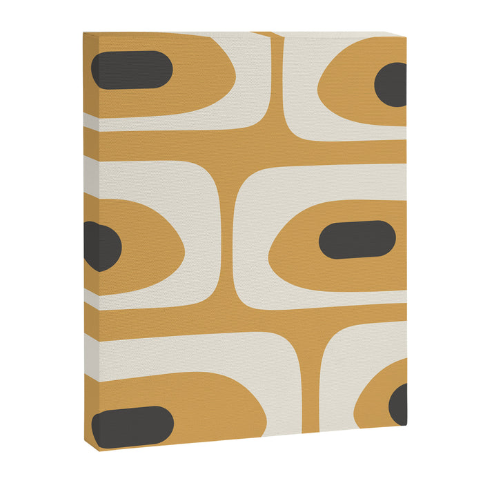 Mid Century Modern Piquet Pattern in Cream, Mustard Gold, and Charcoal Gray Canvas Print Gallery Image 1