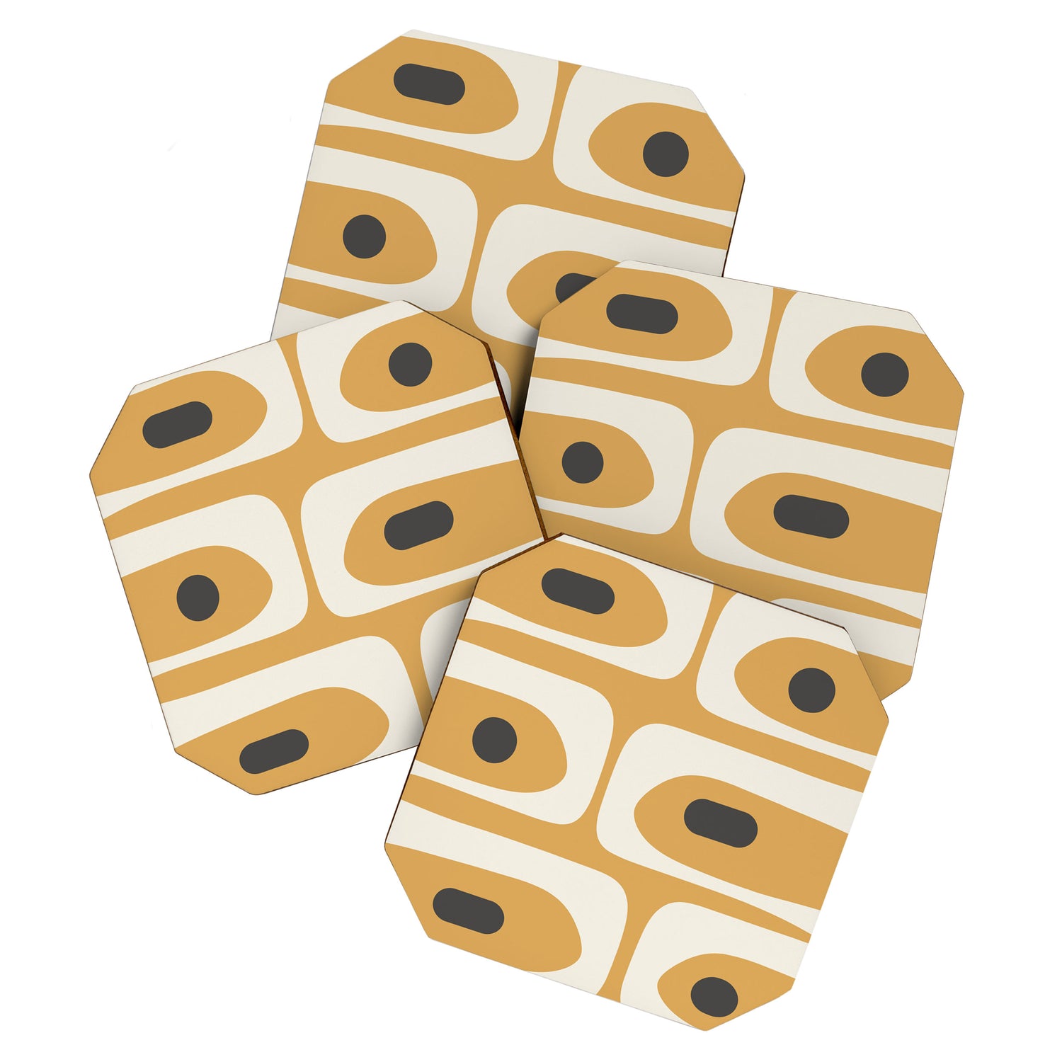 Mid Century Modern Piquet Pattern in Cream, Mustard Gold, and Charcoal Gray Coaster Gallery Image 1