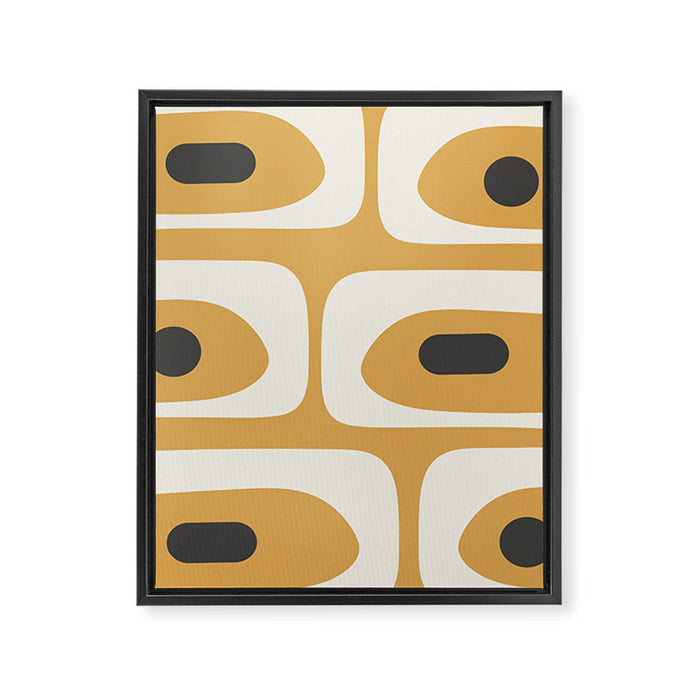 Mid Century Modern Piquet Pattern in Cream, Mustard Gold, and Charcoal Gray Framed Canvas Print Gallery Image 1