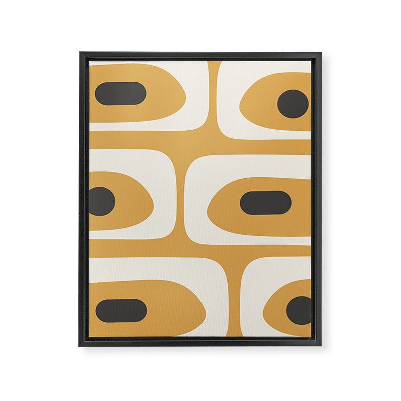 Mid Century Modern Piquet Pattern in Cream, Mustard Gold, and Charcoal Gray Framed Canvas Print Gallery Image 8