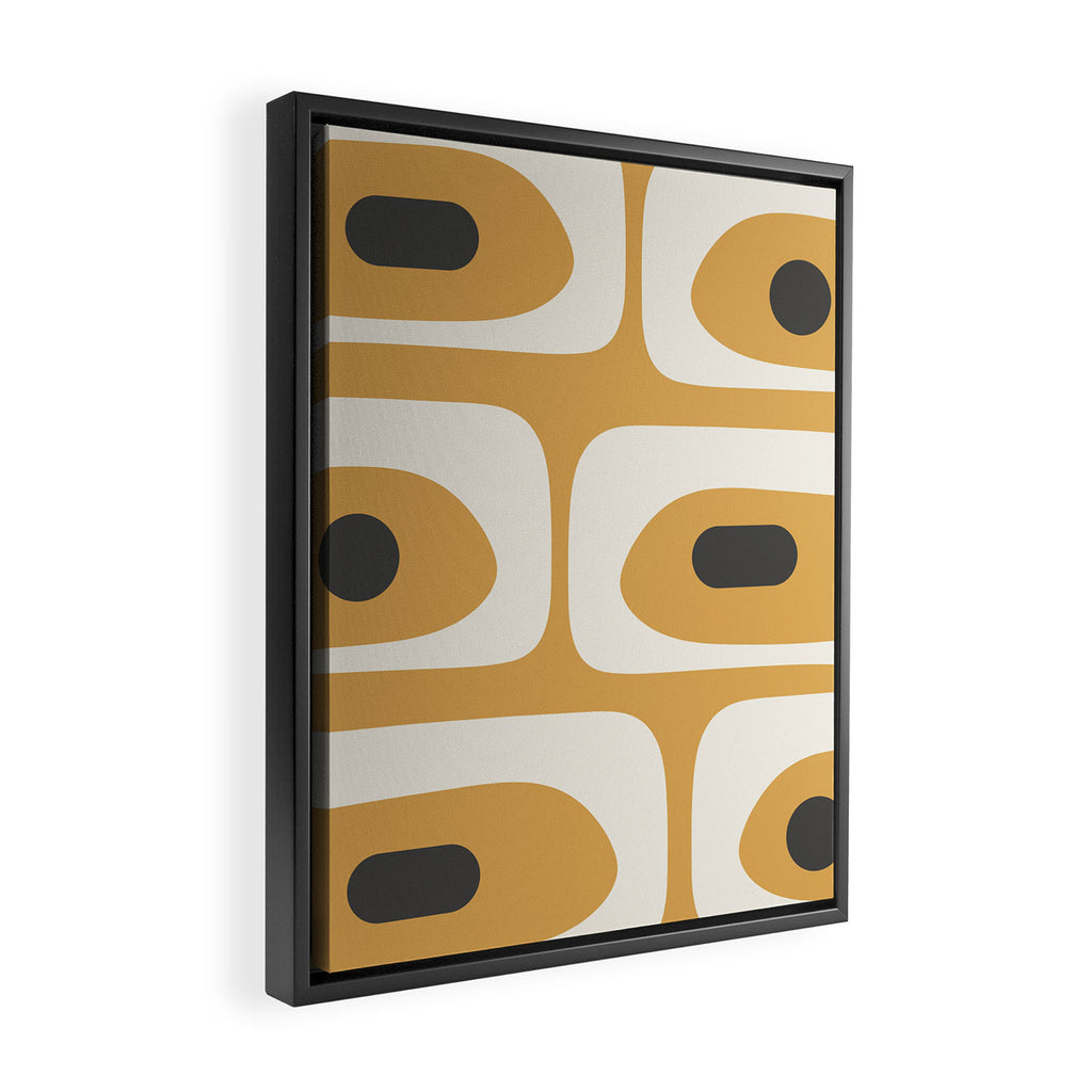 Mid Century Modern Piquet Pattern in Cream, Mustard Gold, and Charcoal Gray Framed Canvas Print Gallery Image 2