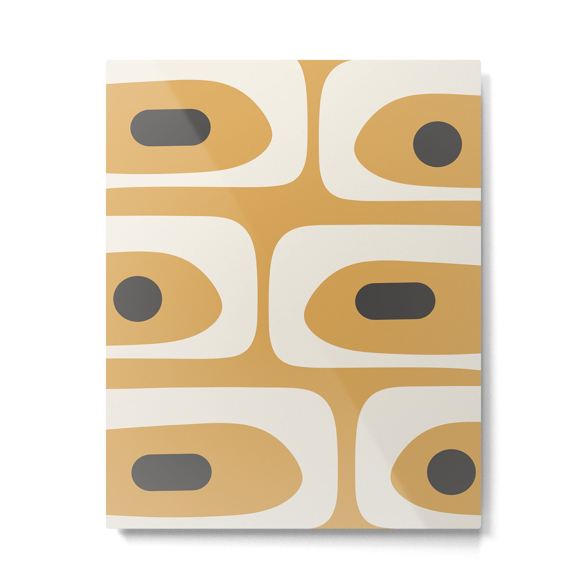 Mid Century Modern Piquet Pattern in Cream, Mustard Gold, and Charcoal Gray Metal Print Gallery Image 6
