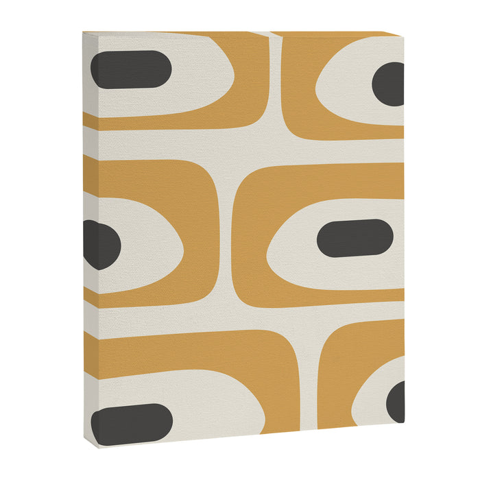 Mid Century Modern Piquet Pattern in Mustard Gold Charcoal Cream  Canvas Print Gallery Image 1