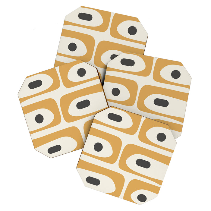 Mid Century Modern Piquet Pattern in Mustard Gold Charcoal Cream  Coaster Gallery Image 1