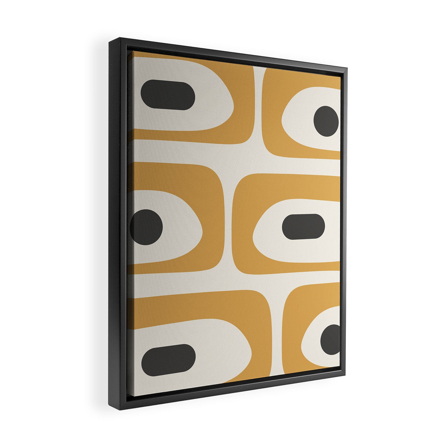 Mid Century Modern Piquet Pattern in Mustard Gold Charcoal Cream  Framed Canvas Print Gallery Image 2