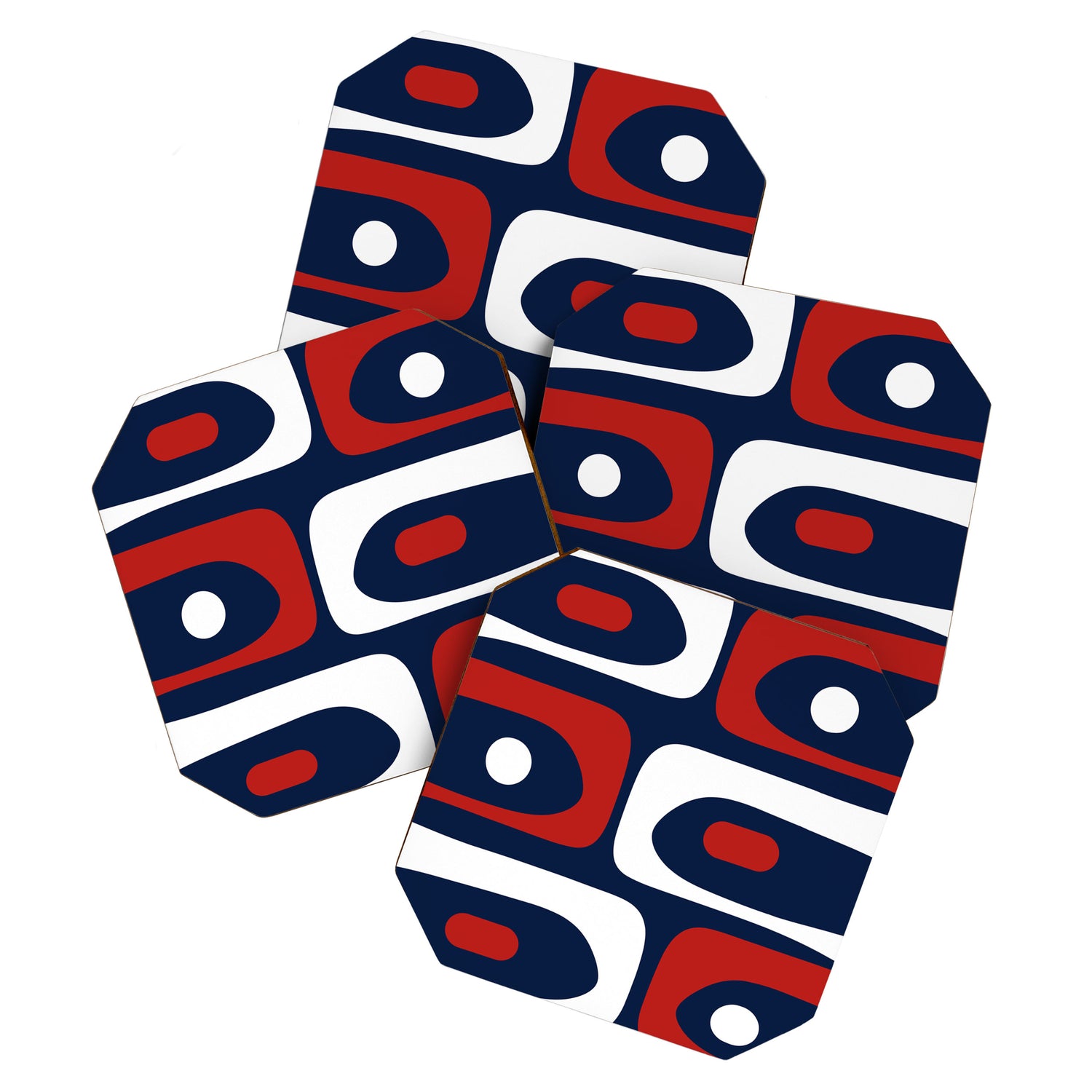 Mid Century Modern Piquet Pattern in Nautical Navy Blue, Red, and White Coaster Gallery Image 1