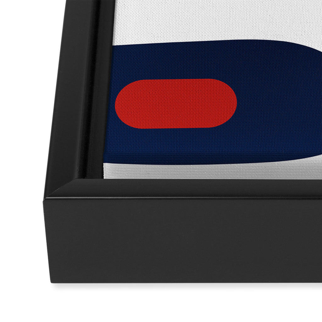 Mid Century Modern Piquet Pattern in Nautical Navy Blue, Red, and White Framed Canvas Print Gallery Image 3