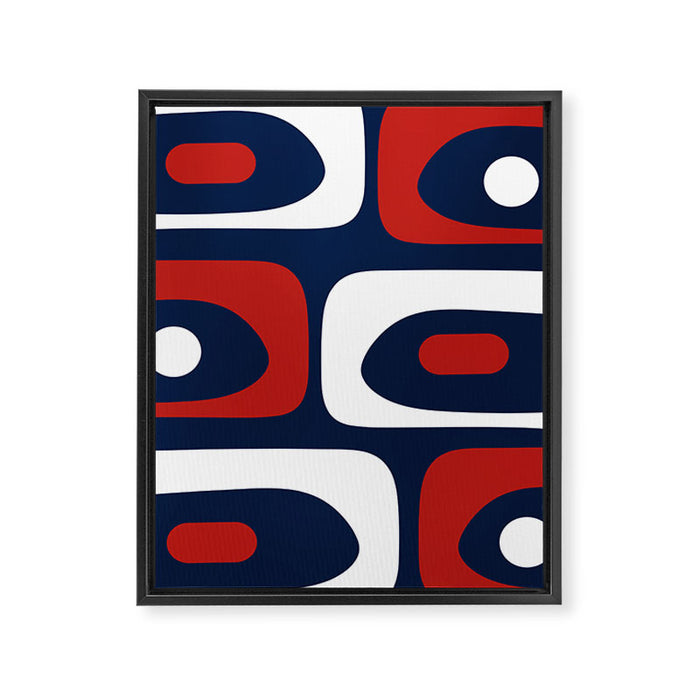 Mid Century Modern Piquet Pattern in Nautical Navy Blue, Red, and White Framed Canvas Print Gallery Image 1