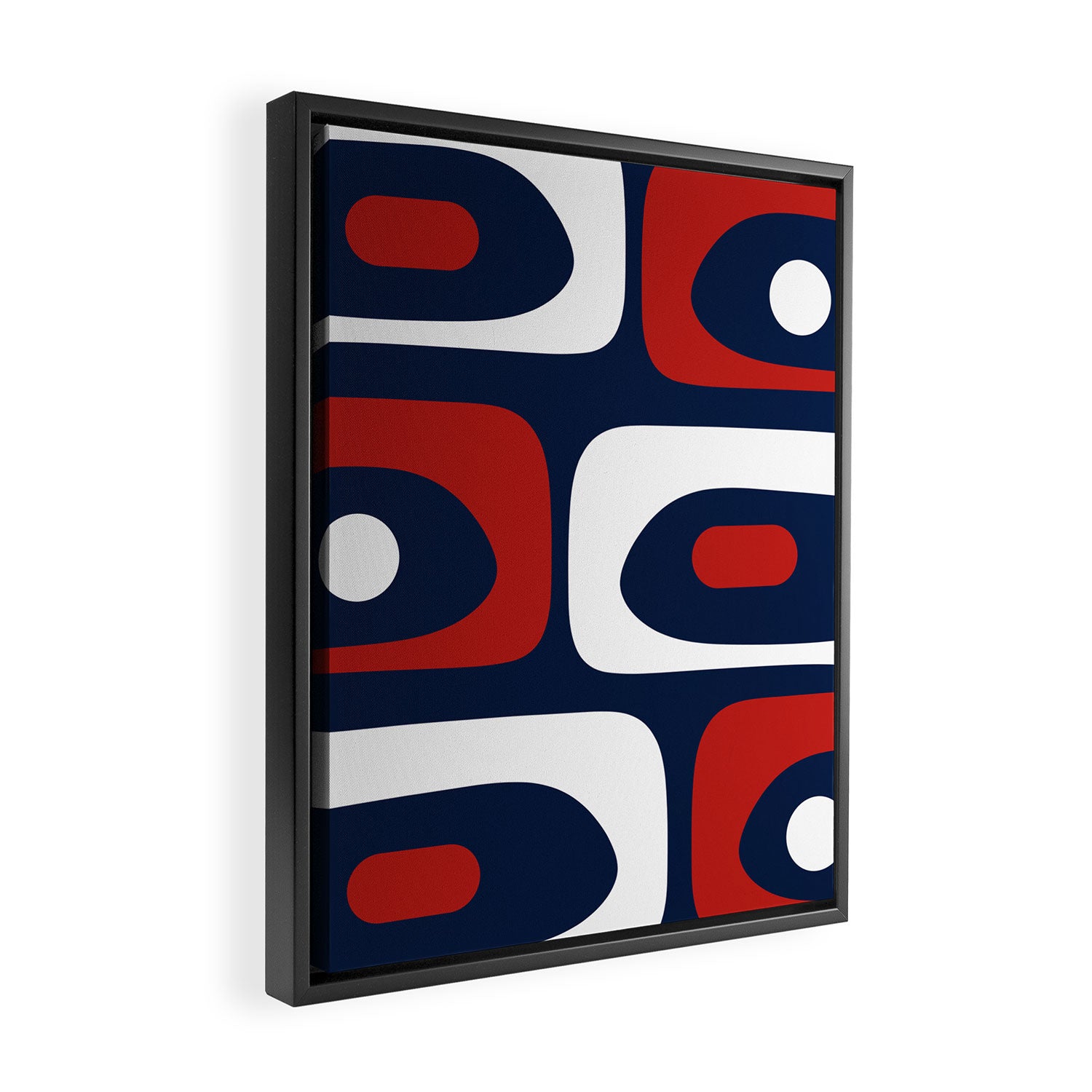 Mid Century Modern Piquet Pattern in Nautical Navy Blue, Red, and White Framed Canvas Print Gallery Image 2