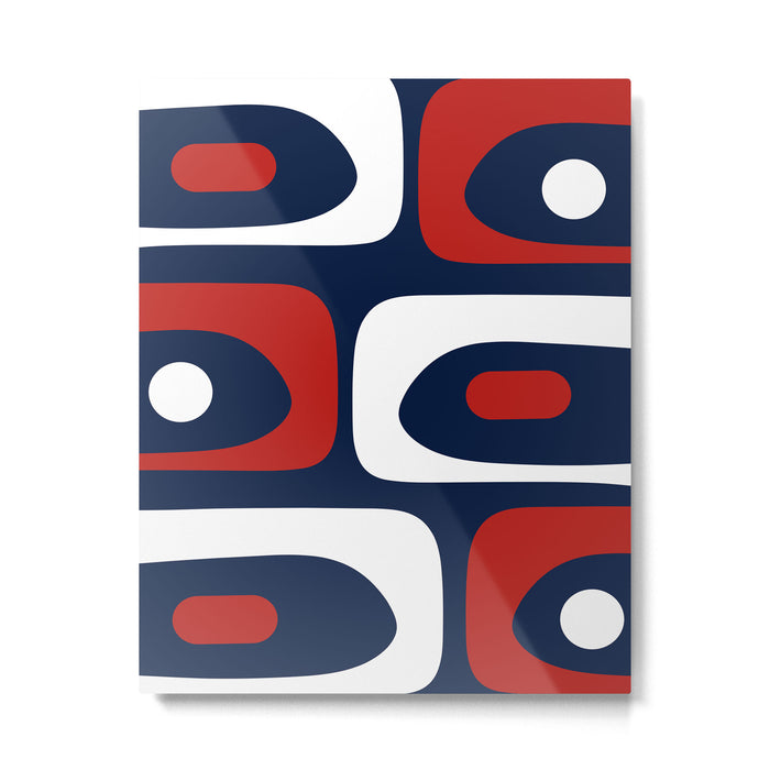 Mid Century Modern Piquet Pattern in Nautical Navy Blue, Red, and White Metal Print Gallery Image 1