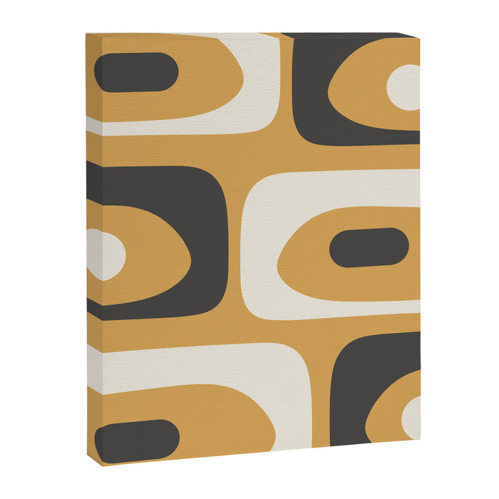 Mid Century Modern Piquet Pattern Mustard Gold Charcoal Gray Cream Canvas Print Gallery Image 1