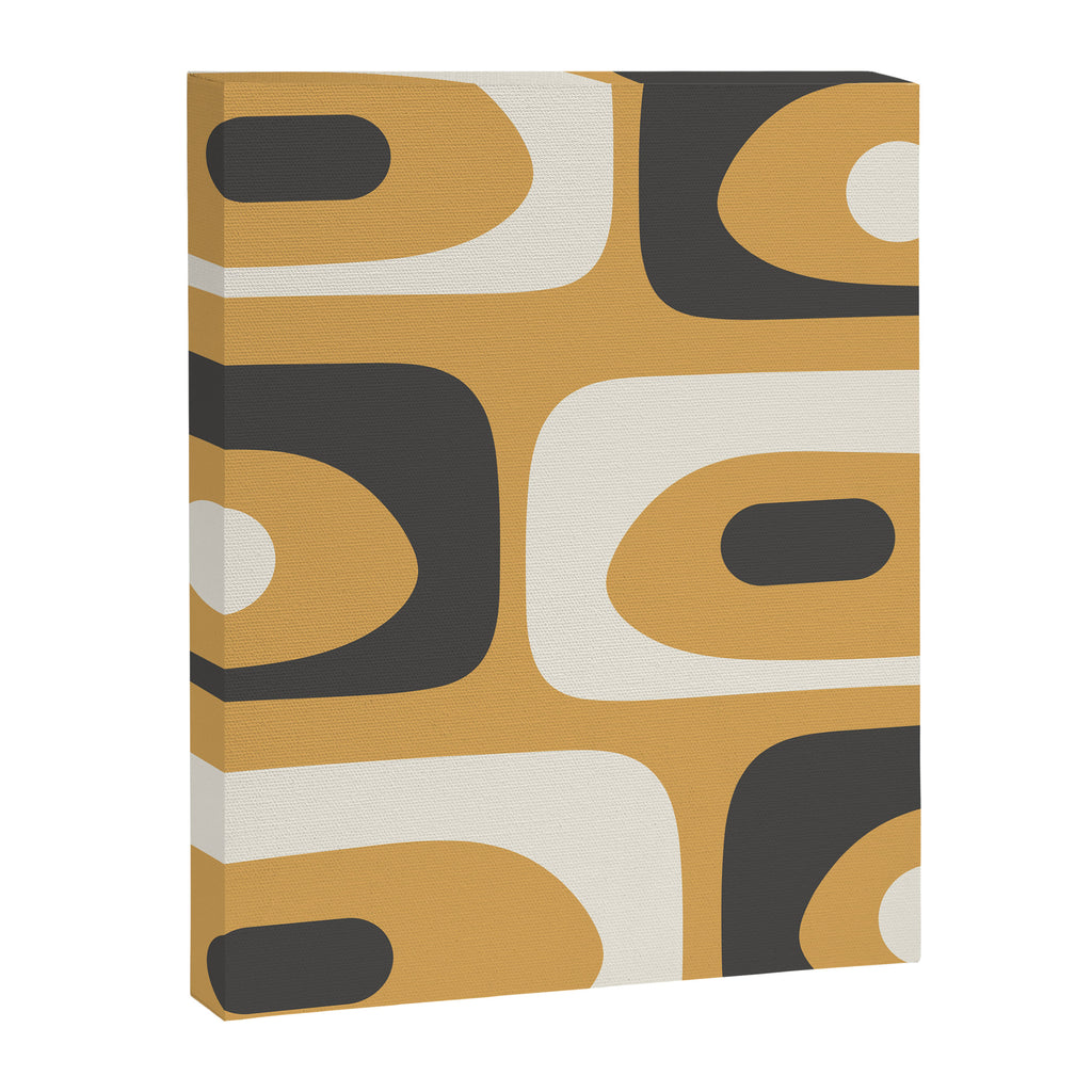 Mid Century Modern Piquet Pattern Mustard Gold Charcoal Gray Cream Canvas Print Gallery Image 8