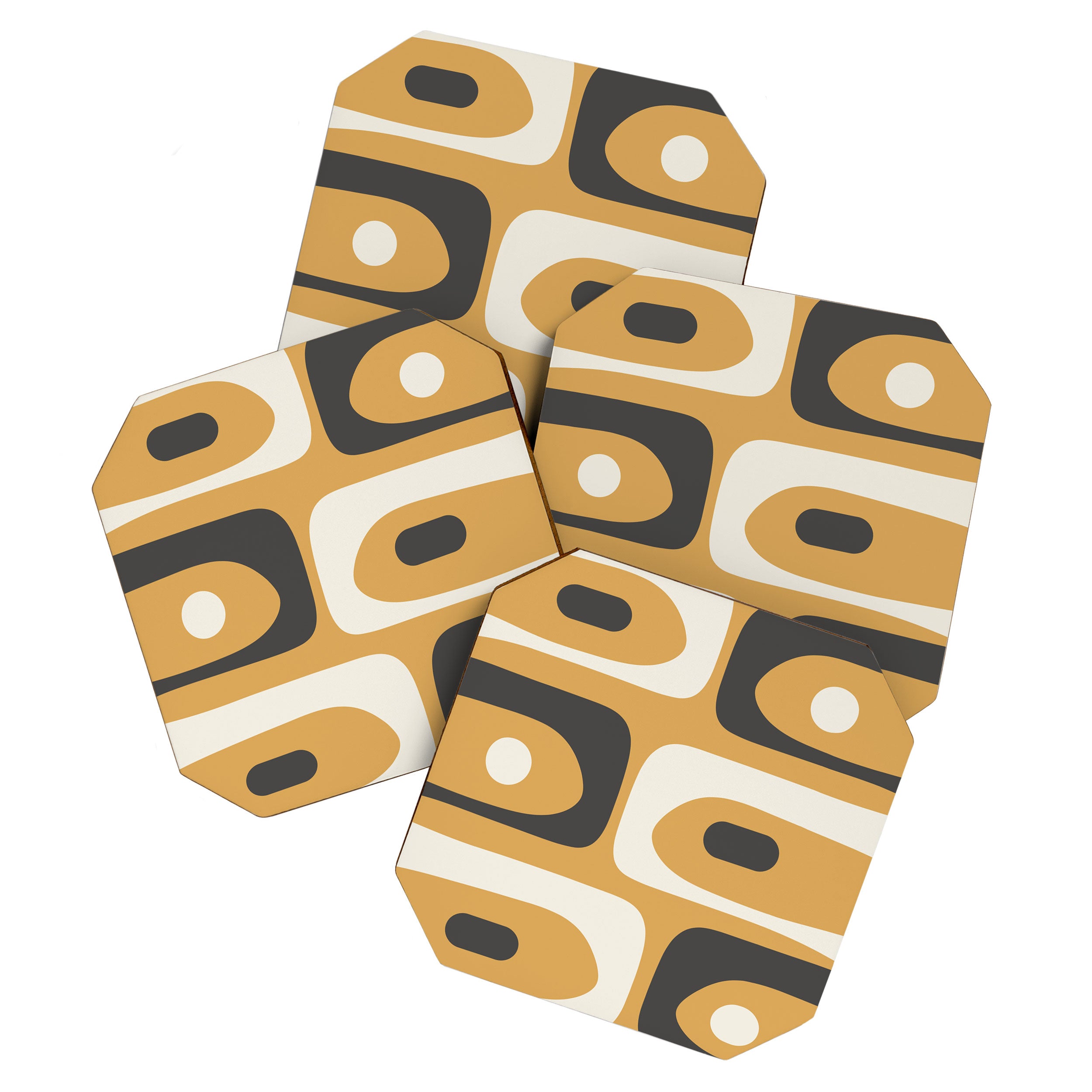 Mid Century Modern Piquet Pattern Mustard Gold Charcoal Gray Cream Coaster Gallery Image 1