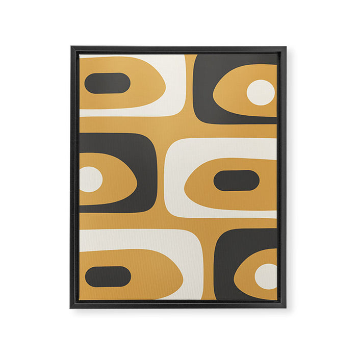Mid Century Modern Piquet Pattern Mustard Gold Charcoal Gray Cream Framed Canvas Print Gallery Image 1