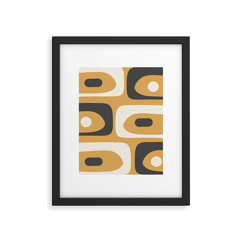 Mid Century Modern Piquet Pattern Mustard Gold Charcoal Gray Cream Framed Art Print Gallery Image 6