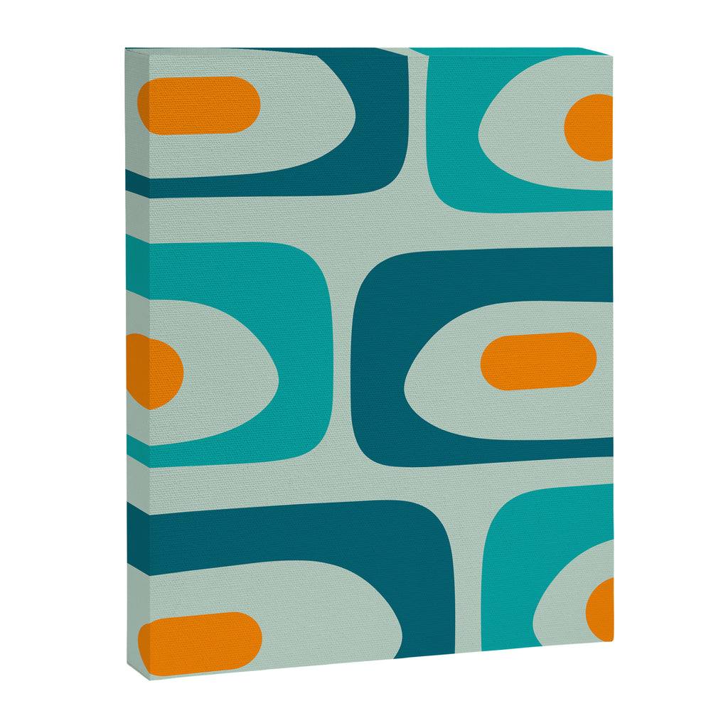 Mid Century Modern Piquet Pattern Teal Aqua Orange Canvas Print Gallery Image 8