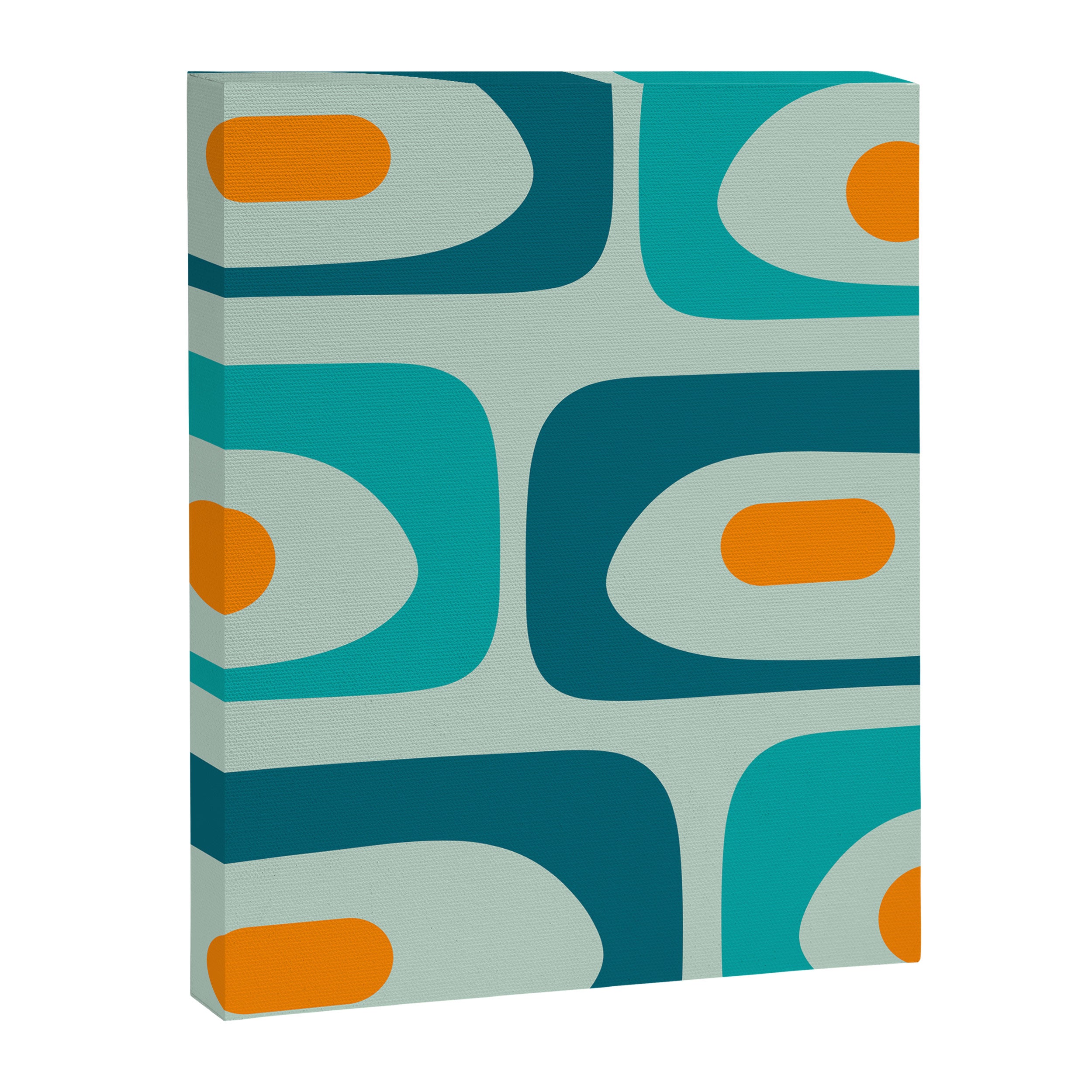 Mid Century Modern Piquet Pattern Teal Aqua Orange Canvas Print Gallery Image 8