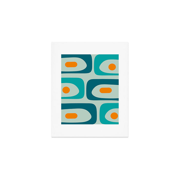 Mid Century Modern Piquet Pattern Teal Aqua Orange Art Print Gallery Image 1