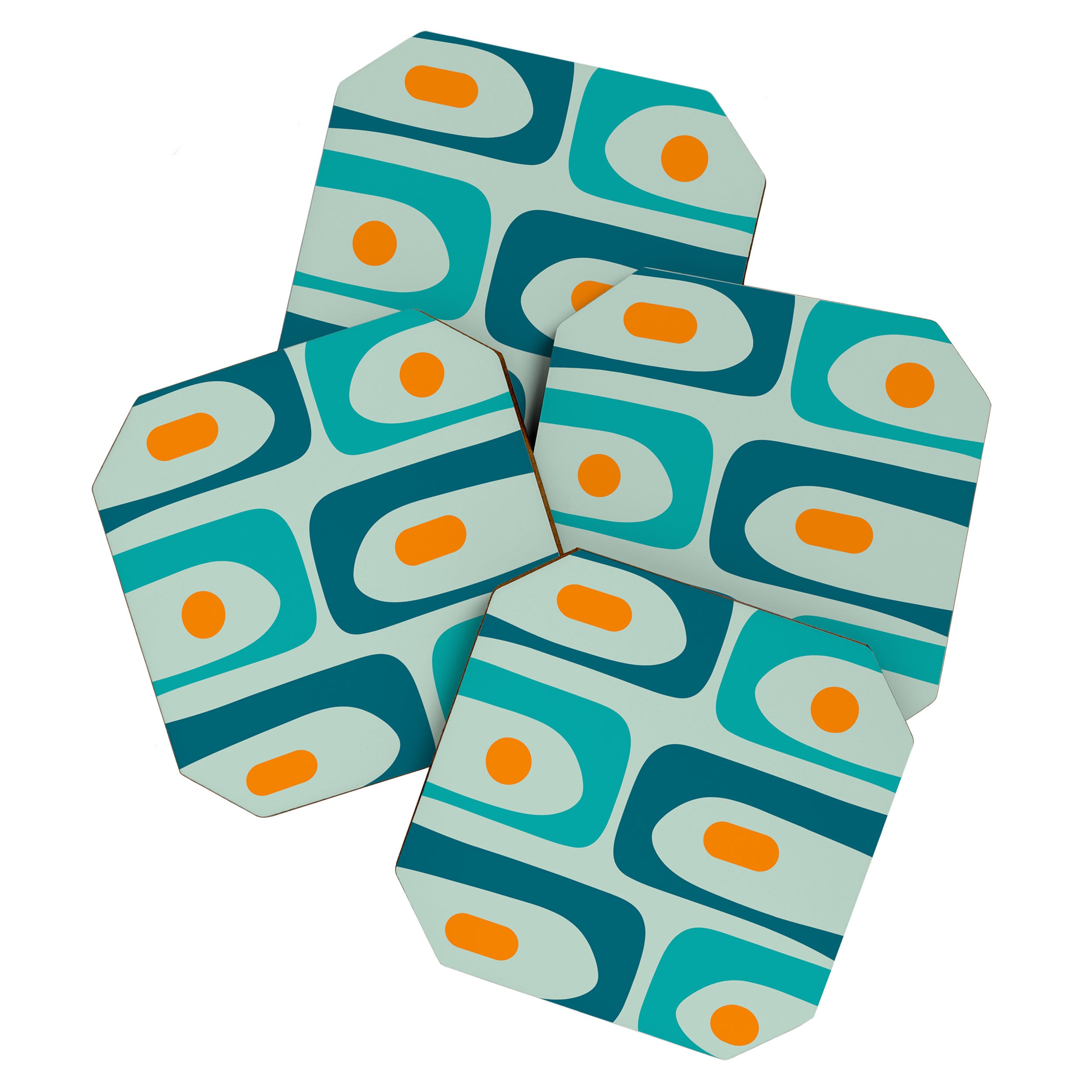 Mid Century Modern Piquet Pattern Teal Aqua Orange Coaster Gallery Image 1