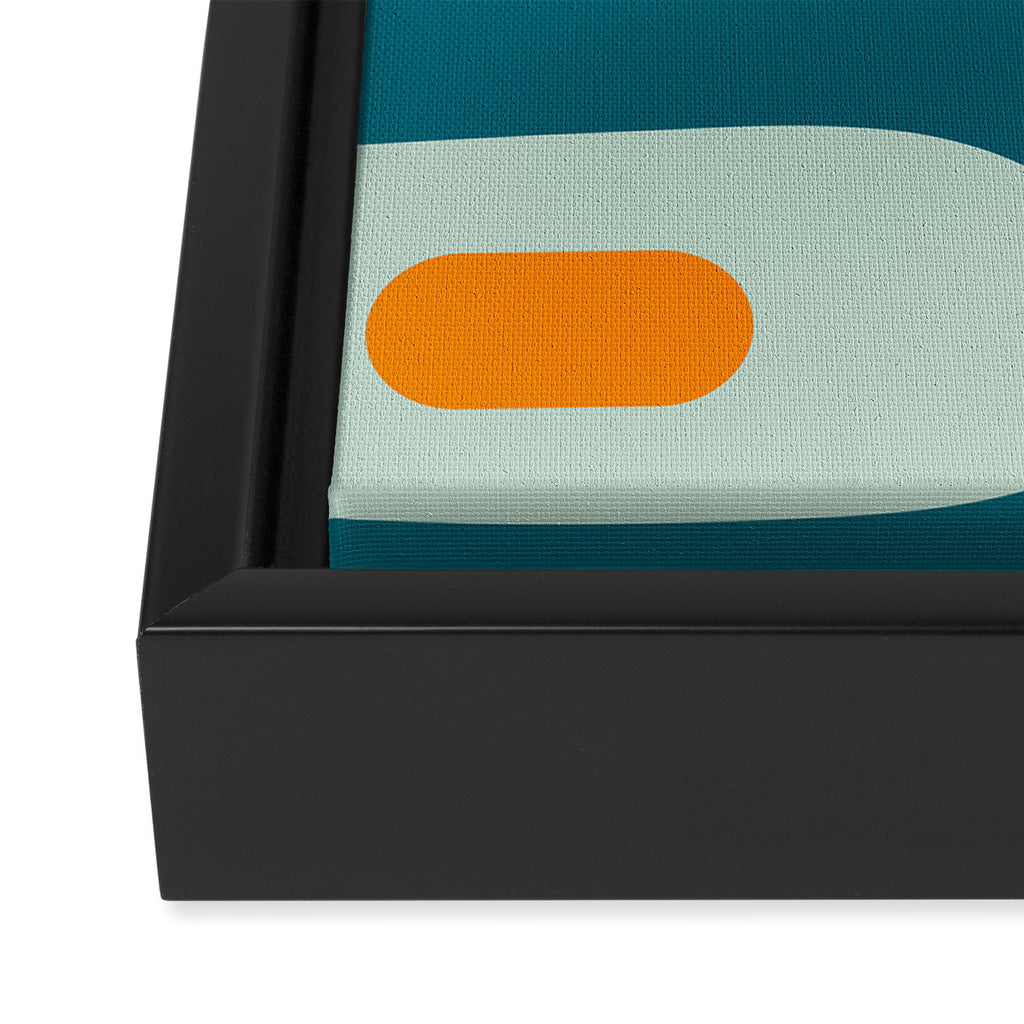Mid Century Modern Piquet Pattern Teal Aqua Orange Framed Canvas Print Gallery Image 3
