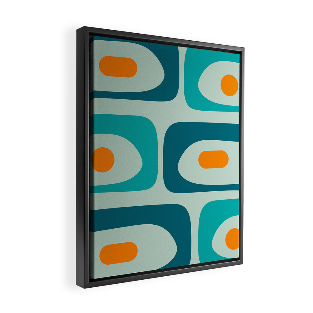 Mid Century Modern Piquet Pattern Teal Aqua Orange Framed Canvas Print Gallery Image 2