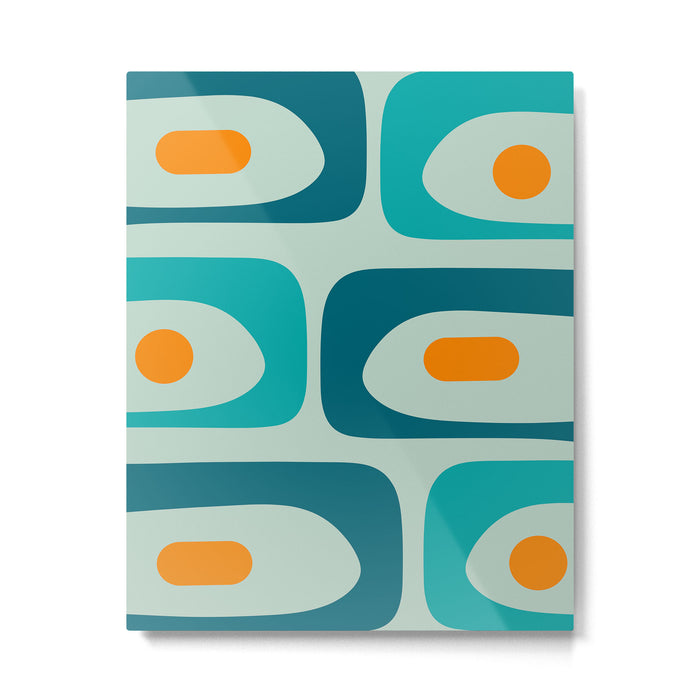Mid Century Modern Piquet Pattern Teal Aqua Orange Metal Print Gallery Image 1