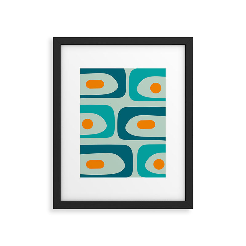 Mid Century Modern Piquet Pattern Teal Aqua Orange Framed Art Print Gallery Image 6