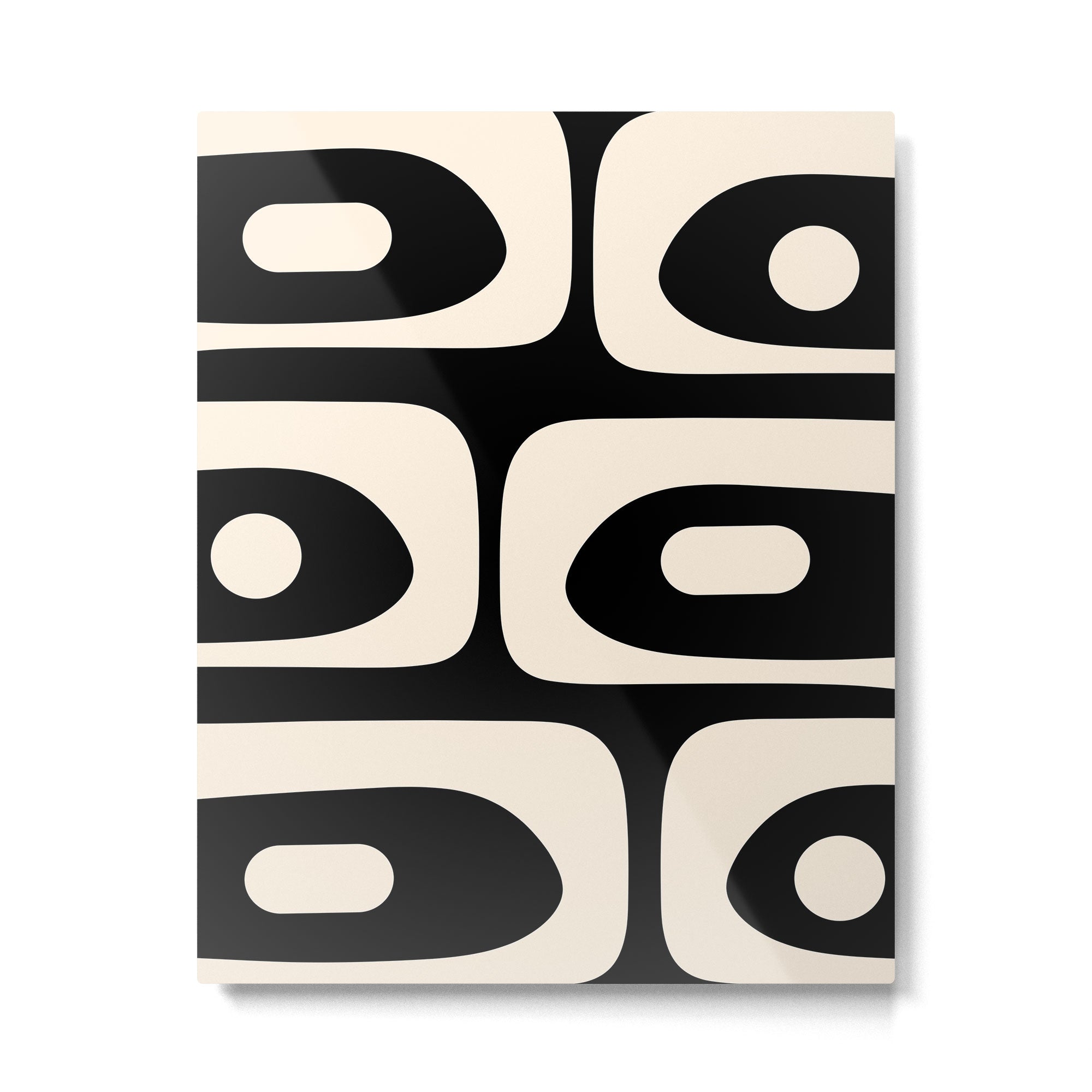 Mid Century Modern Piquet Abstract Pattern in Black and Almond Cream Metal Print Gallery Image 6