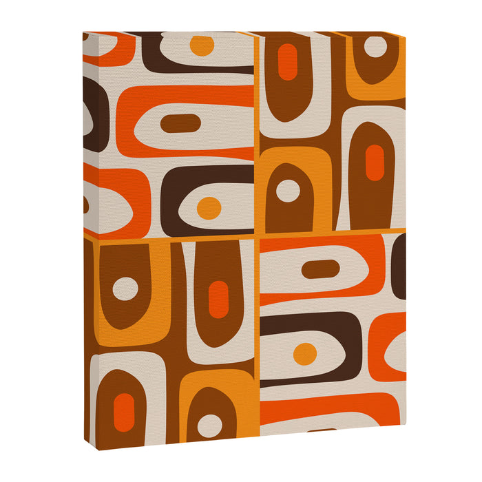 Mid Century Modern Piquet Retro Abstract Multi Pattern in 70s Orange and Brown Canvas Print Gallery Image 1