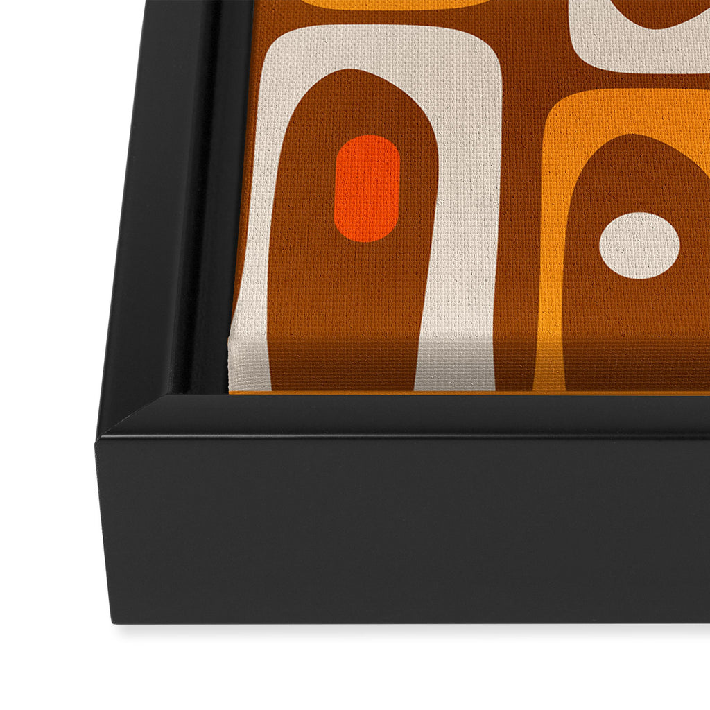 Mid Century Modern Piquet Retro Abstract Multi Pattern in 70s Orange and Brown Framed Canvas Print Gallery Image 3