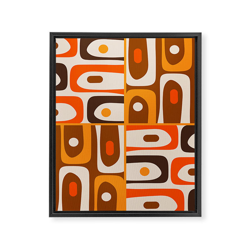 Mid Century Modern Piquet Retro Abstract Multi Pattern in 70s Orange and Brown Framed Canvas Print Gallery Image 8